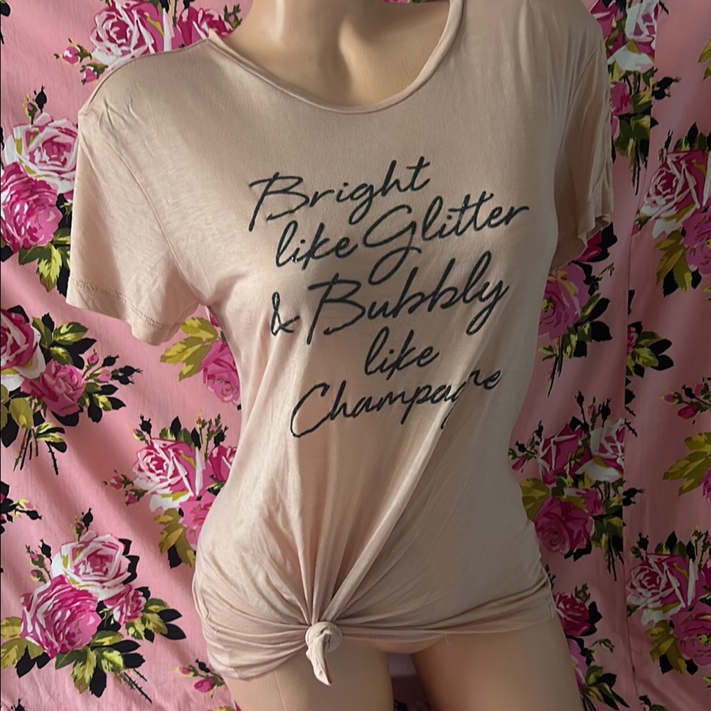 Express Light Pink Graphic Tee nude bright like glitter bubbly like champagne
